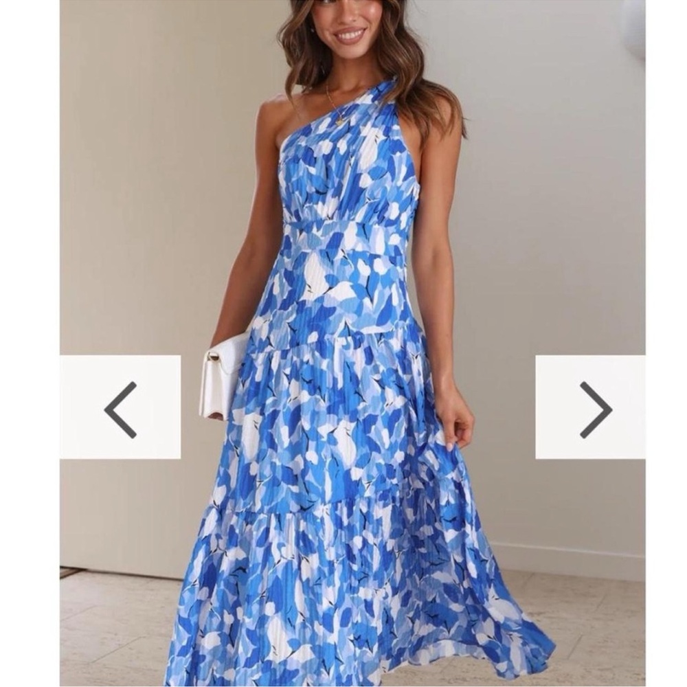 Billy J Blue Floral One-Shoulder Maxi Dress – Like New!